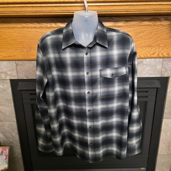 Swiss Tech Shirt Mens Large Black Grey Plaid Long Sleeve Chest Pocket Stretch - Picture 1 of 4